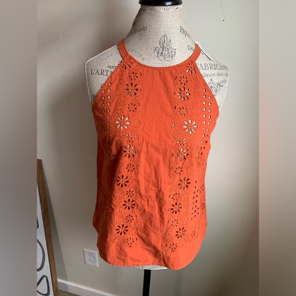 Madewell women’s Eyelet A Line Halter Top Copper Washed Orange Small NWT boho - Picture 1 of 12